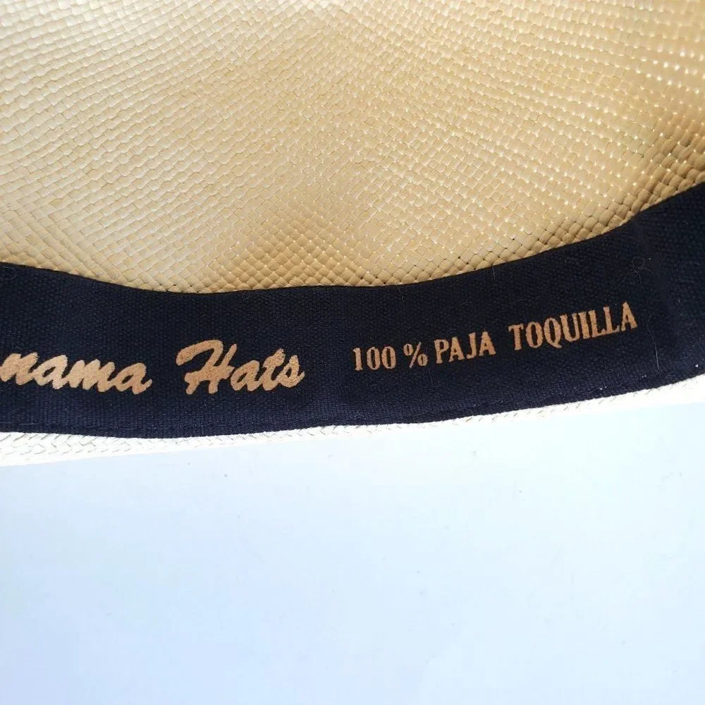 Panama Hat Medium Straw Woven Hand Painted Ecuador Beige NWOT
